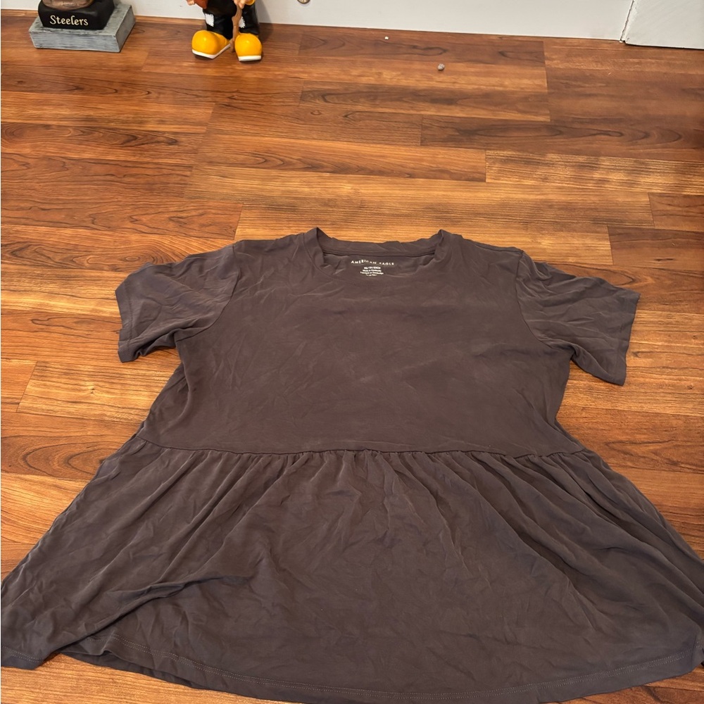 American Eagle Outfitters Grey Short Sleeve Peplum Tee
